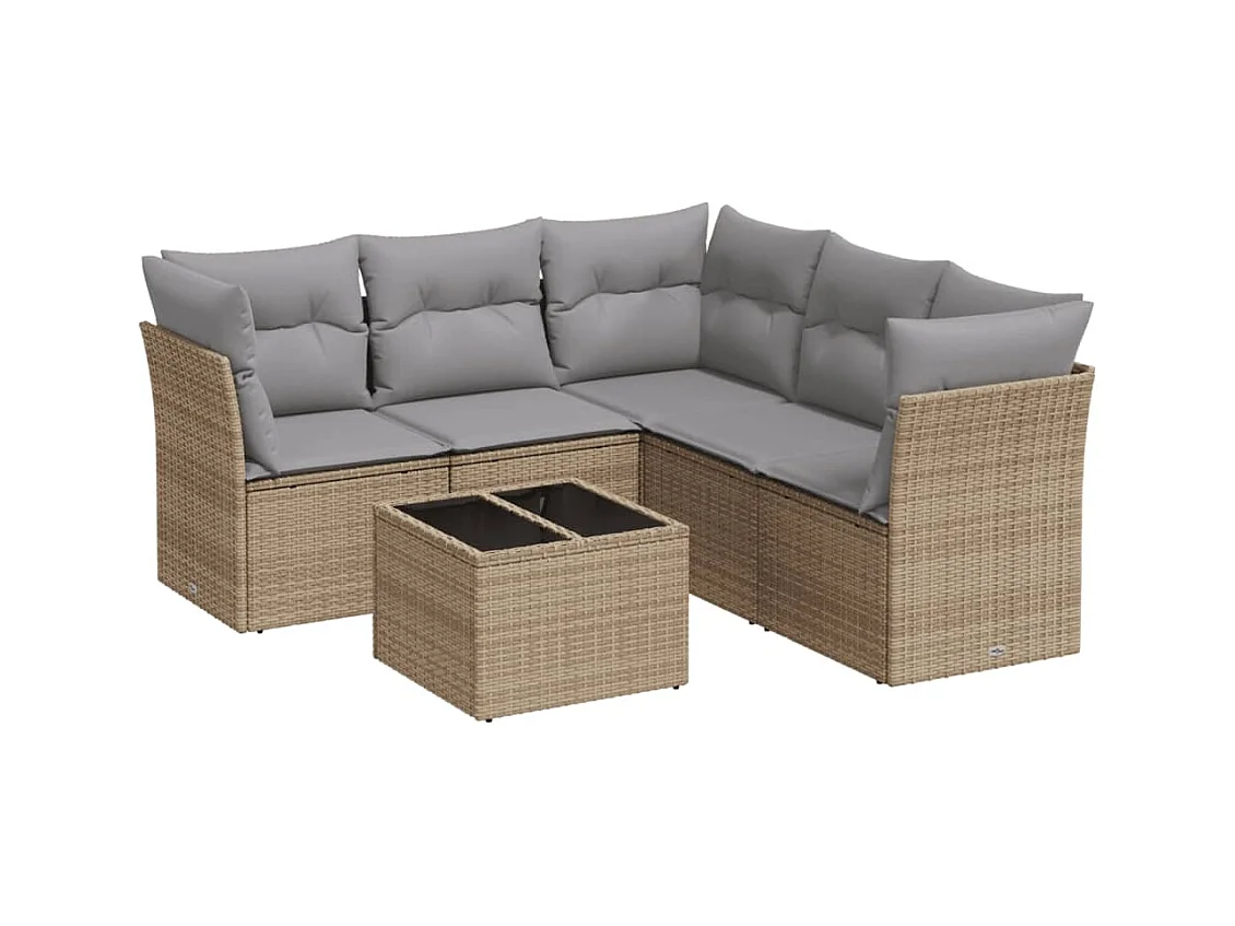Salon de jardin avec coussins 6 pcs beige résine tressée