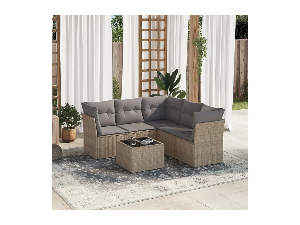 Salon de jardin avec coussins 6 pcs beige résine tressée