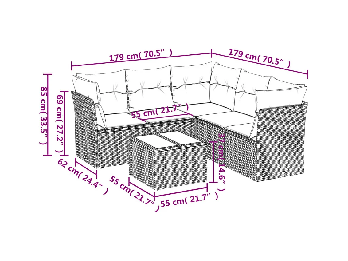 Salon de jardin avec coussins 6 pcs beige résine tressée