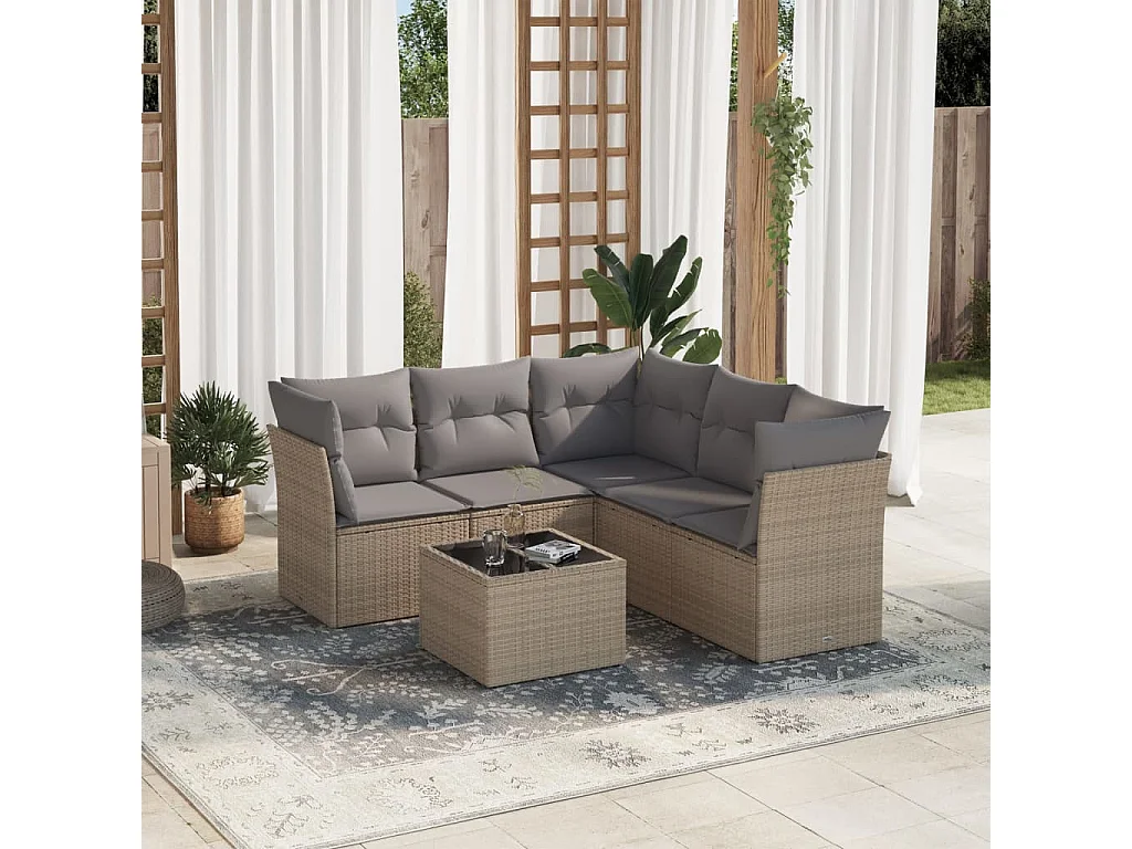 Salon de jardin avec coussins 6 pcs beige résine tressée