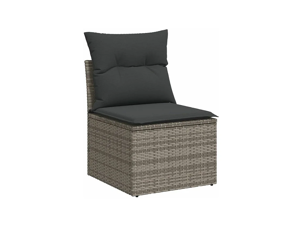 Salon de jardin avec coussins 7 pcs gris résine tressée