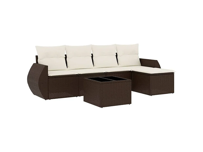 Salon de jardin avec coussins 6 pcs marron résine tressée