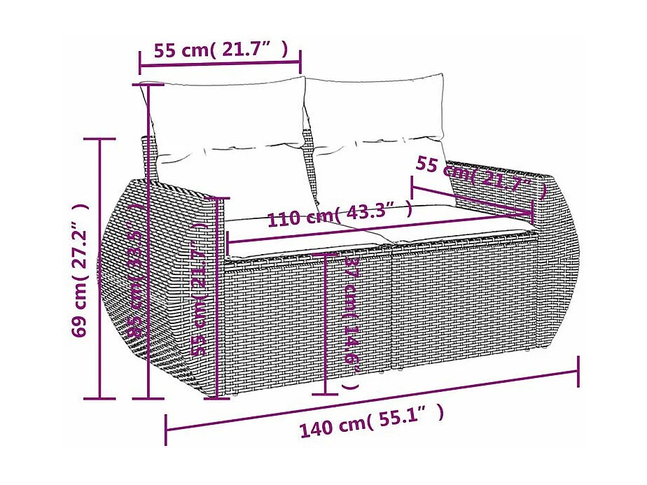 Salon de jardin avec coussins 6 pcs marron résine tressée