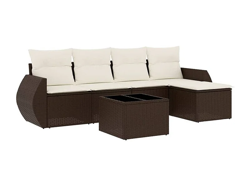Salon de jardin avec coussins 6 pcs marron résine tressée