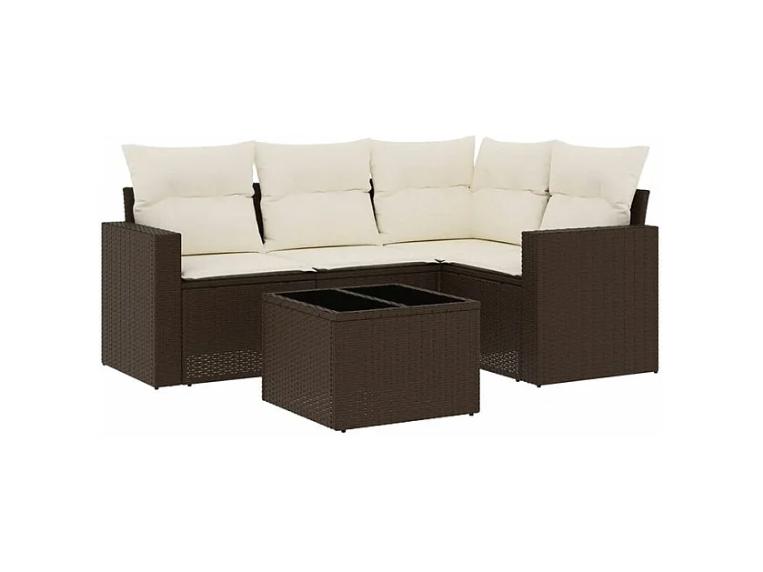 Salon de jardin avec coussins 5 pcs marron résine tressée
