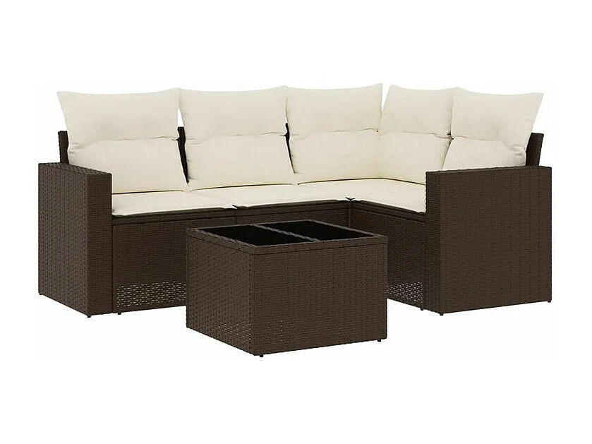 Salon de jardin avec coussins 5 pcs marron résine tressée