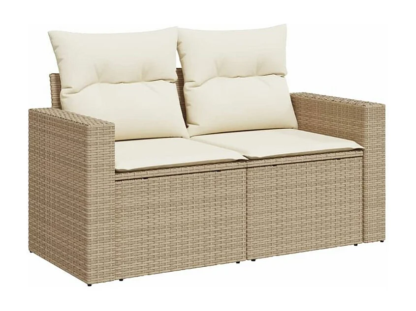 Salon de jardin avec coussins 8 pcs beige résine tressée