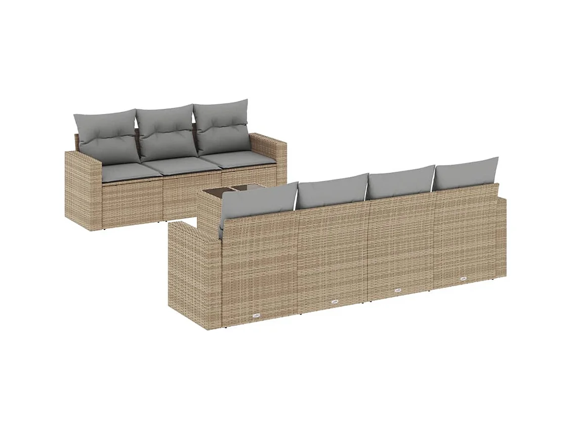 Salon de jardin avec coussins 8 pcs beige résine tressée