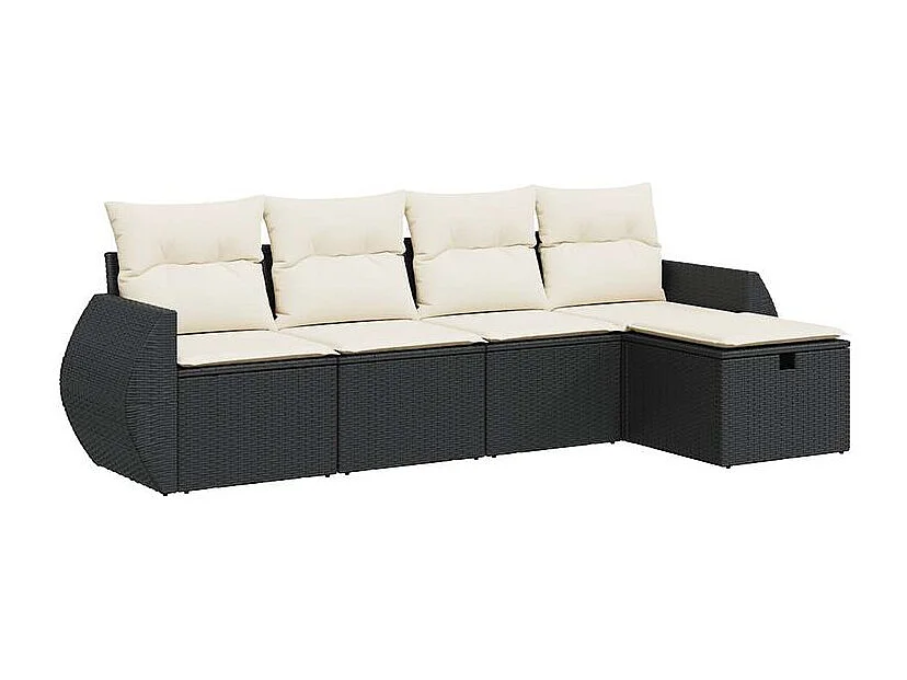 Salon de jardin 5 pcs avec coussins noir résine tressée