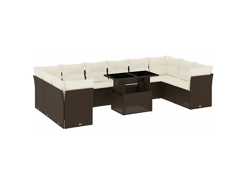 Salon de jardin et coussins 11 pcs marron résine tressée