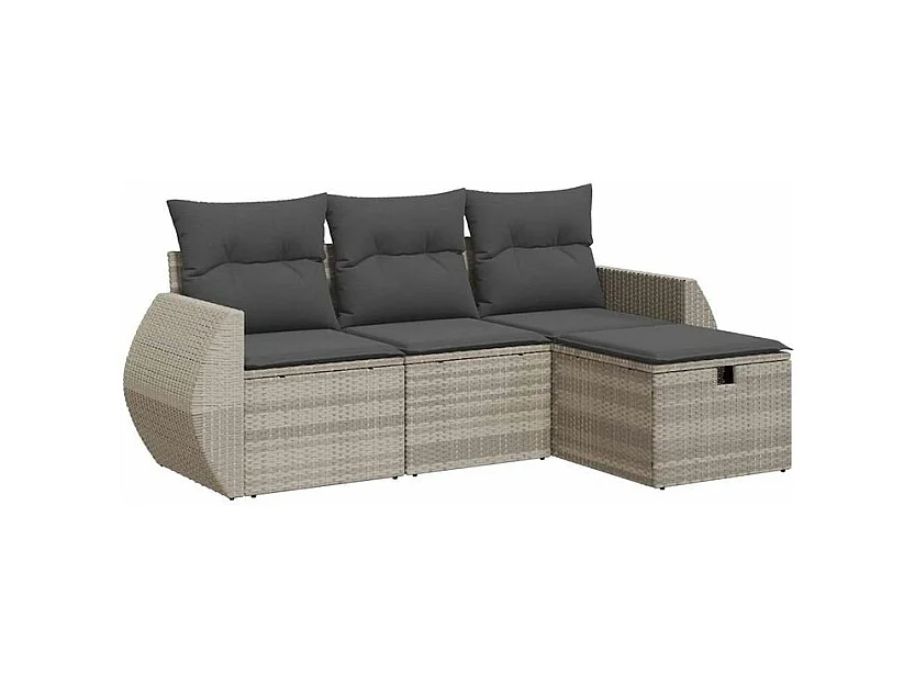 Salon de jardin 4 pcs avec coussins gris clair résine tressée