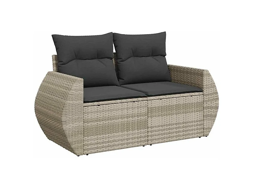 Salon de jardin 4 pcs avec coussins gris clair résine tressée