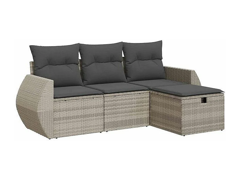 Salon de jardin 4 pcs avec coussins gris clair résine tressée