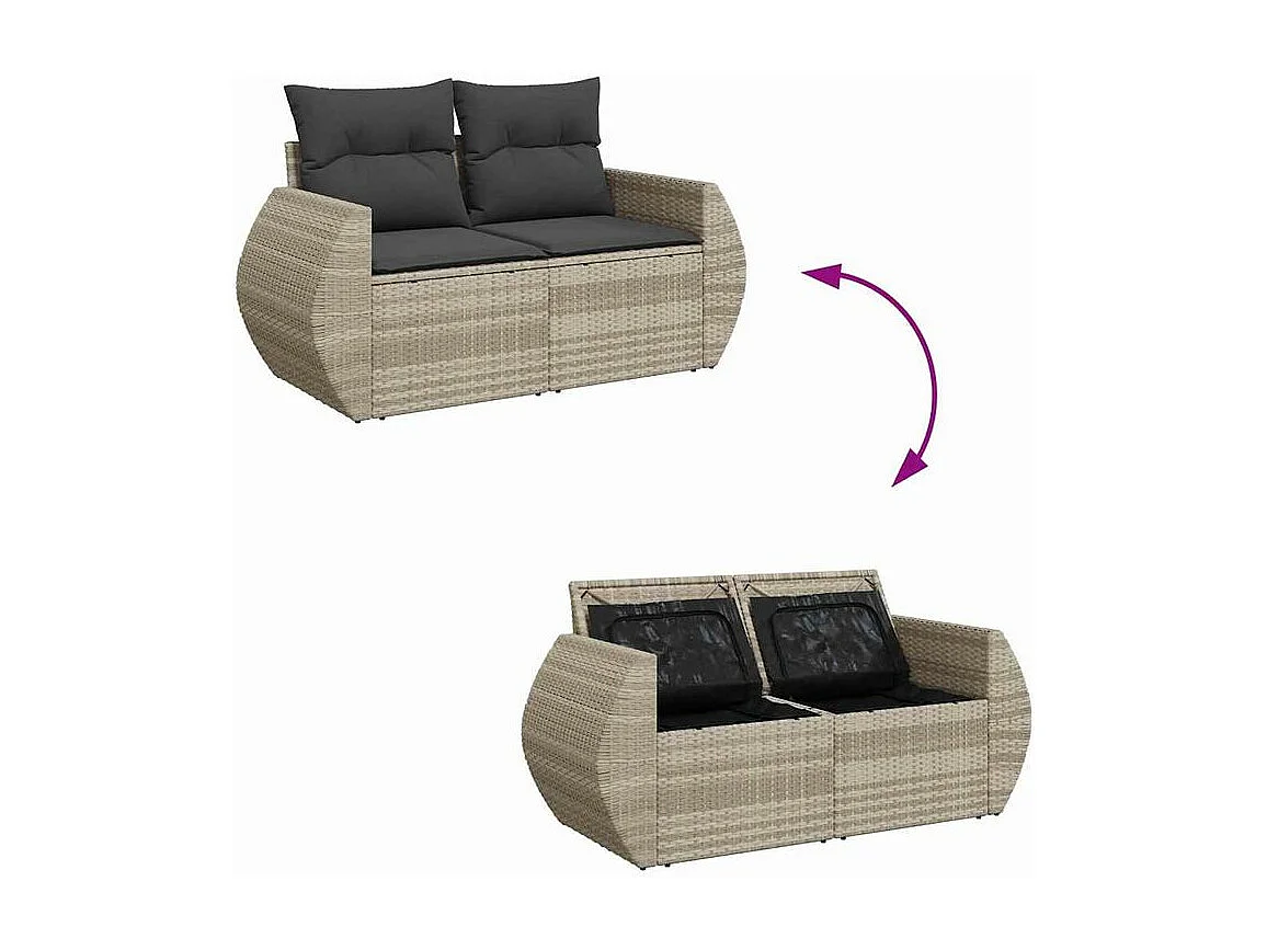 Salon de jardin 4 pcs avec coussins gris clair résine tressée