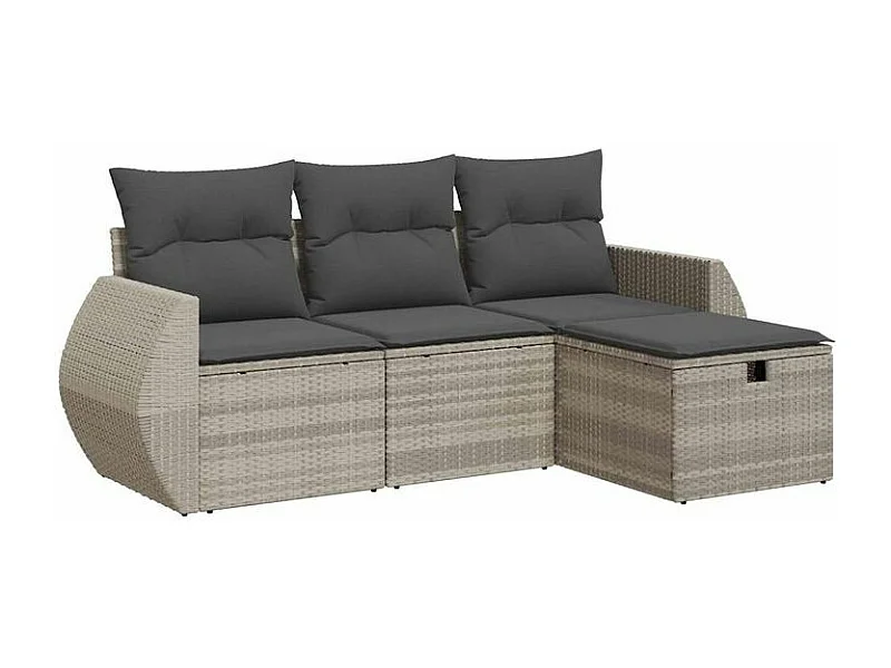 Salon de jardin 4 pcs avec coussins gris clair résine tressée