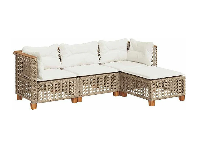 Salon de jardin avec coussins 4 pcs beige résine tressée