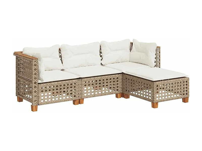 Salon de jardin avec coussins 4 pcs beige résine tressée