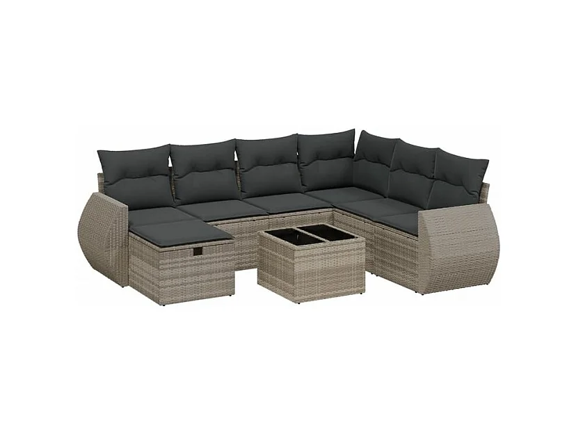 Salon de jardin 8 pcs avec coussins gris clair résine tressée