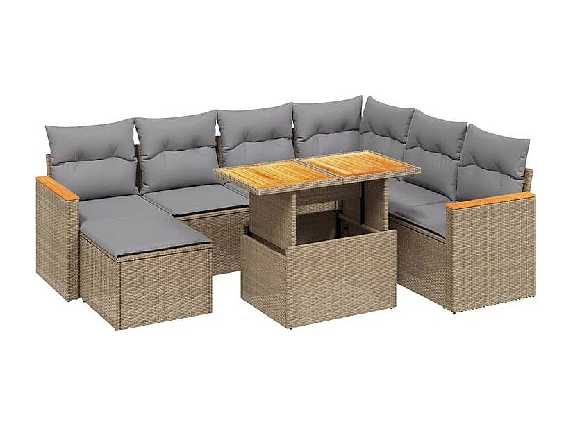 Salon de jardin avec coussins 8 pcs beige résine tressée