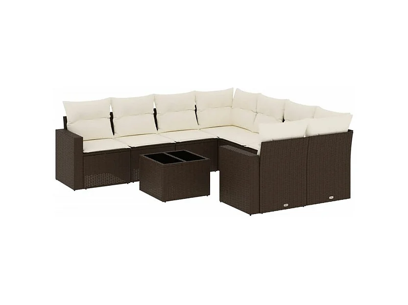Salon de jardin avec coussins 9 pcs marron résine tressée