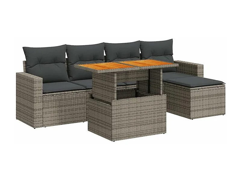 Salon de jardin 6 pcs avec coussins gris résine tressée