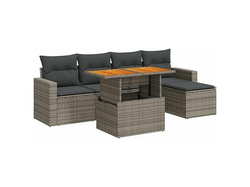 Salon de jardin 6 pcs avec coussins gris résine tressée