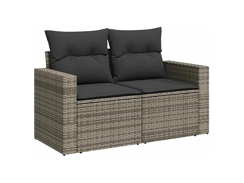 Salon de jardin 6 pcs avec coussins gris résine tressée