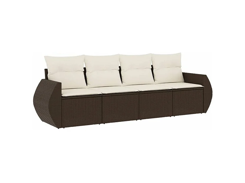 Salon de jardin 4 pcs avec coussins marron résine tressée