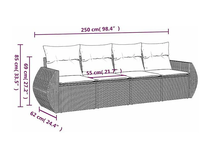 Salon de jardin 4 pcs avec coussins marron résine tressée