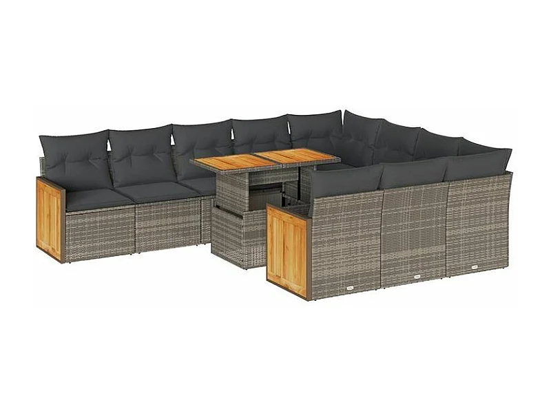 Ensemble de canapés de jardin 11 pcs et coussins rotin acacia