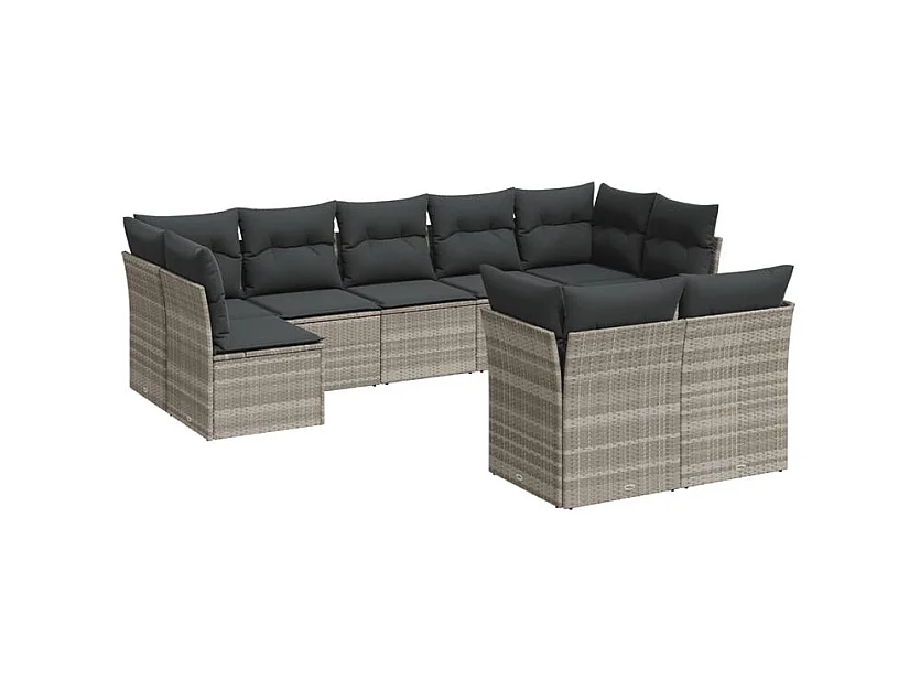 Salon de jardin 9 pcs avec coussins gris clair résine tressée