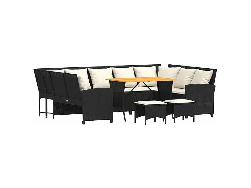 Salon de jardin 4 pcs avec coussins noir résine tressée