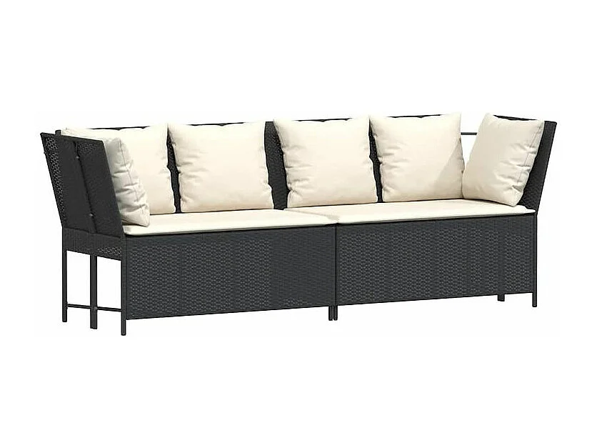 Salon de jardin 4 pcs avec coussins noir résine tressée