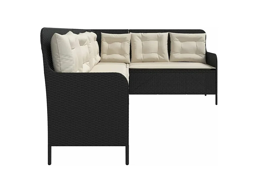 Canapé de jardin et coussins en forme de L noir résine tressée