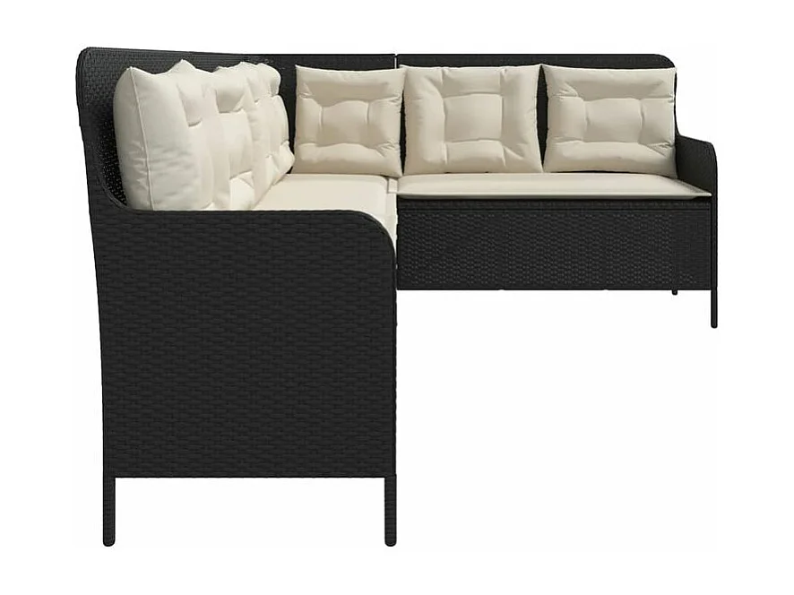 Canapé de jardin et coussins en forme de L noir résine tressée