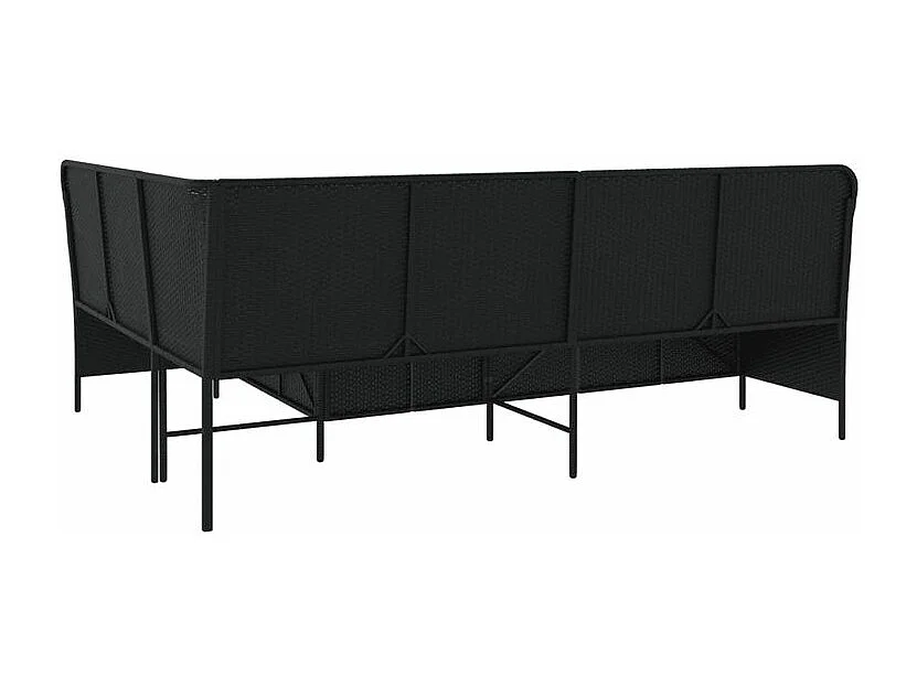 Canapé de jardin et coussins en forme de L noir résine tressée