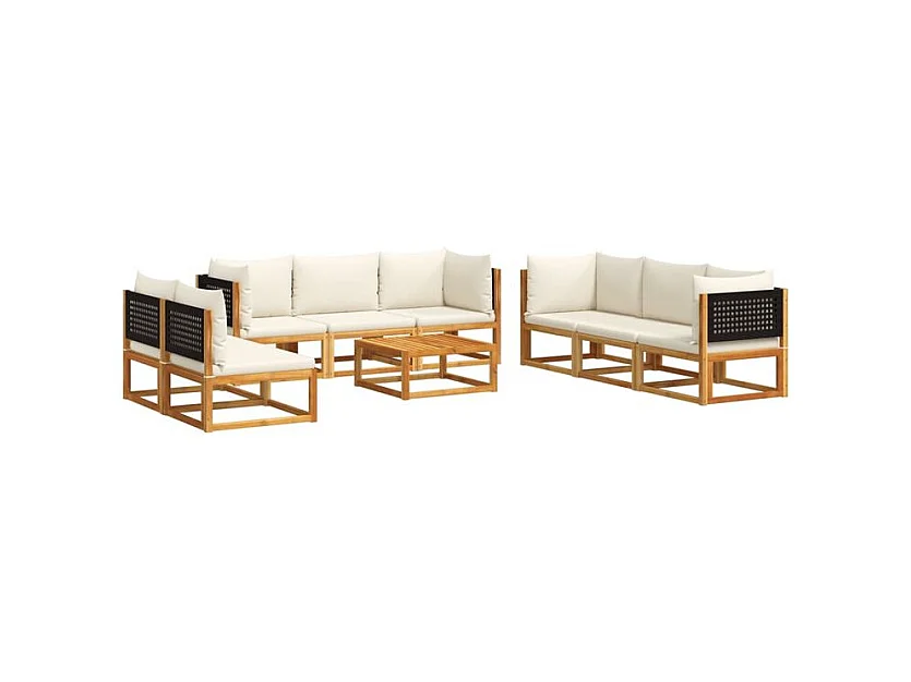 Salon de jardin avec coussins 9 pcs bois massif d'acacia