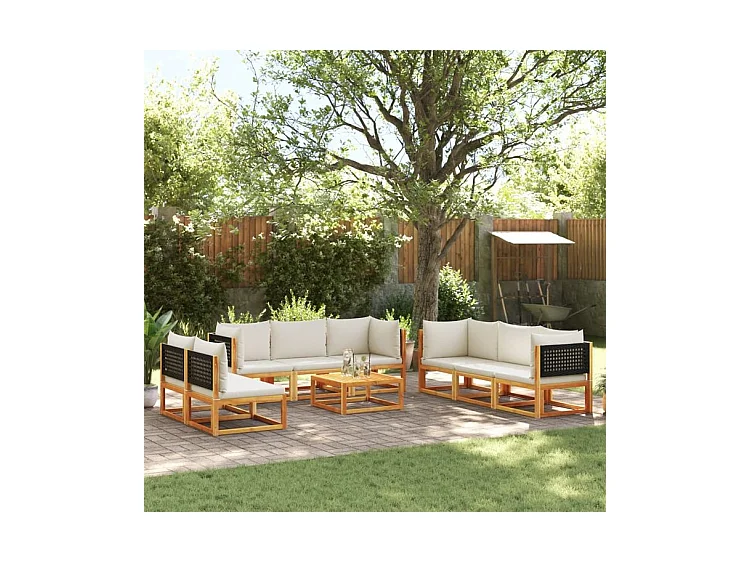 Salon de jardin avec coussins 9 pcs bois massif d'acacia