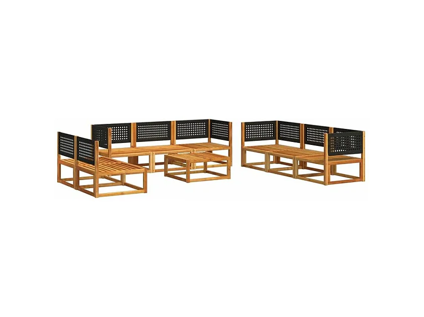 Salon de jardin avec coussins 9 pcs bois massif d'acacia