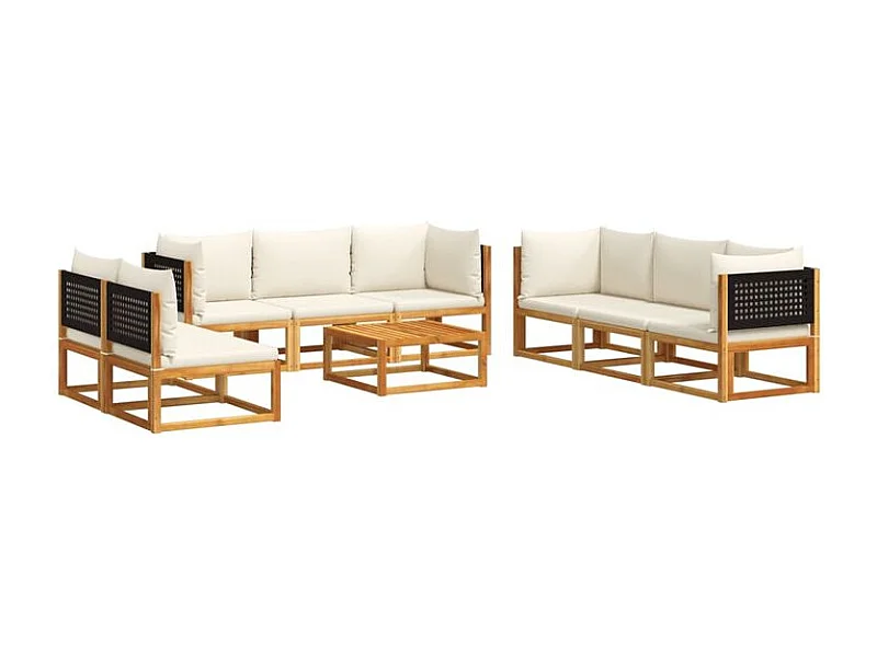 Salon de jardin avec coussins 9 pcs bois massif d'acacia