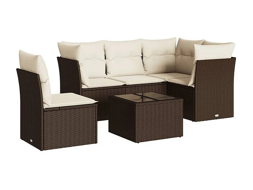 Salon de jardin avec coussins 6 pcs marron résine tressée