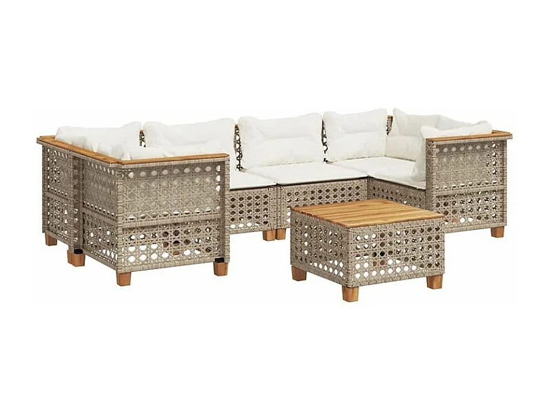 Salon de jardin avec coussins 7 pcs beige résine tressée