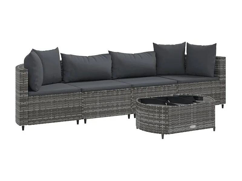 Salon de jardin 5 pcs avec coussins gris résine tressée