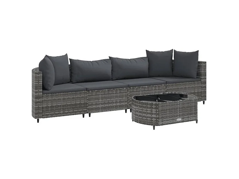 Salon de jardin 5 pcs avec coussins gris résine tressée