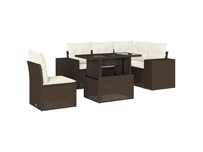 Salon de jardin avec coussins 6 pcs marron résine tressée