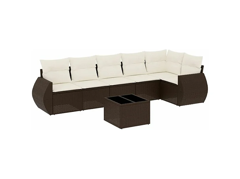 Salon de jardin avec coussins 7 pcs marron résine tressée