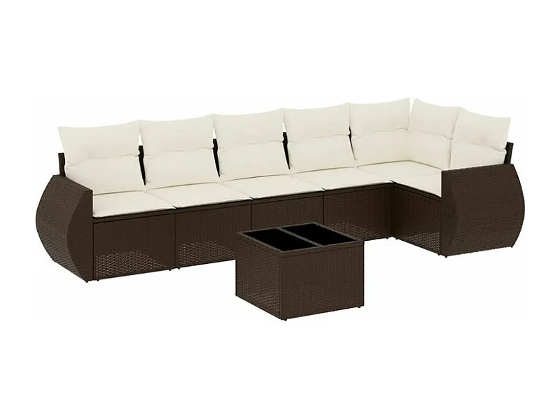 Salon de jardin avec coussins 7 pcs marron résine tressée