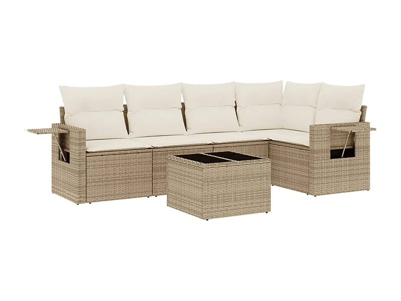 Salon de jardin avec coussins 6 pcs beige résine tressée