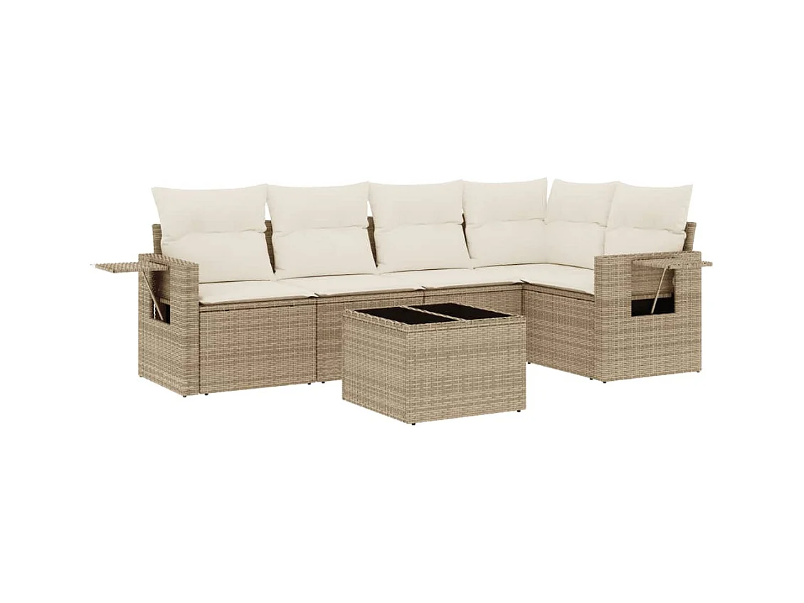 Salon de jardin avec coussins 6 pcs beige résine tressée