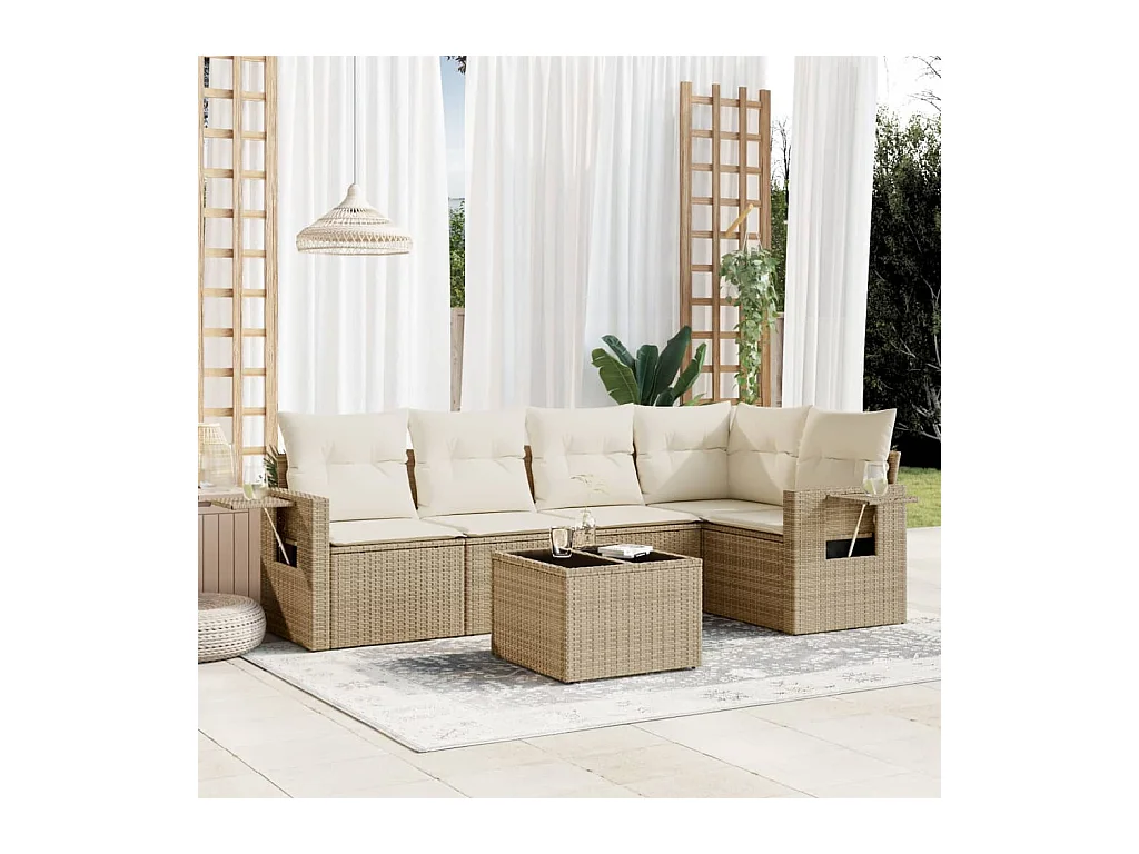 Salon de jardin avec coussins 6 pcs beige résine tressée